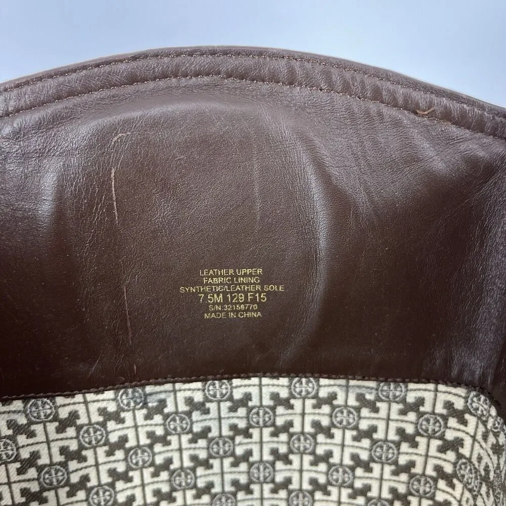 Tory Burch Kiernan Boots Size 7.5 Womens Brown Western Leather Riding Gold Logo